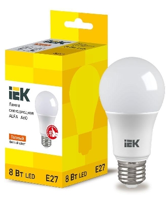 Лампа светодиодная Alfa 8Вт A60 грушевидная 3000К E27 230В (6шт) IEK LLA-A60-8-230-30-E27-6