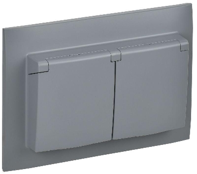 Розетка 2-м SKANDY 16А IP44 с крышкой в сборе SK-R12Gr сер. IEK SK-R26-16-44-K03-F