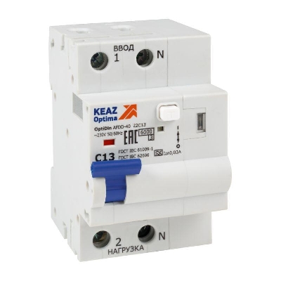 Устройство защиты от дугового пробоя с АВДТ и защ. от пов. напряж. OptiDin AFDD-40-22C13-A-У3 (2P C13 30mA Uоткл 275В) КЭАЗ 339087