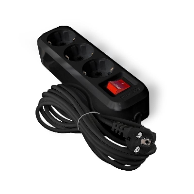Удлинитель 3х5м с заземл. 16А IP20 S-303 ПВС 3х1 с выкл. черн. UNIVersal 2021