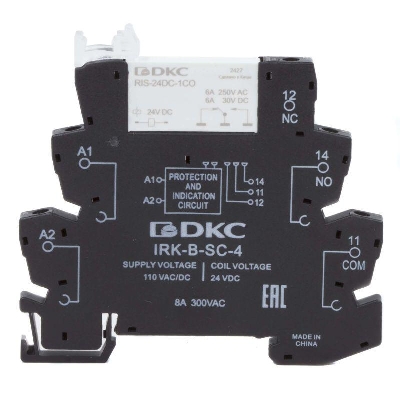 Реле интерфейсное 1CO ком. ток 6А AgSnO2 напряжение 110В AC/DC винтовые клеммы DKC IRK-110UC-1CO