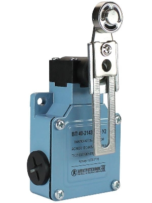 Выключатель путевой ВП 40-2143М-66 У2 1НО+1НЗ IP66 рычаг со стальным роликом регулир. по длине мгновенный без сальника Электротехник ET007716