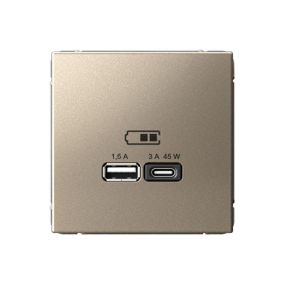 Розетка USB ArtGallery тип A+C 45Вт QC PD высокоскор. ЗУ механизм шампань SE GAL000529