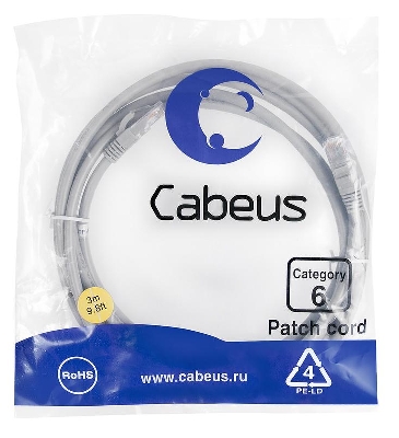 Патч-корд U/UTP кат.6 PC-UTP-RJ45-Cat.6-3m 2xRJ45/8p8c неэкранир. PVC 3м сер. Cabeus 7269c