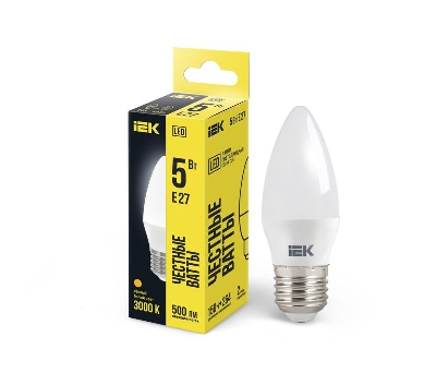 Лампа светодиодная C35 5Вт свеча 3000К тепл. бел. E27 450лм 230-240В IEK LLE-C35-5-230-30-E27