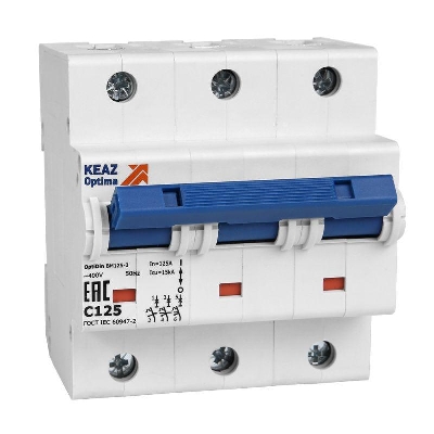 Выключатель автоматический модульный 3п D 80А 20кА OptiDin BM125-3D80-14ln-УХЛ3 КЭАЗ 138602