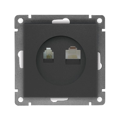 Розетка компьютерная + телефонная 2-м СП Афина механизм графит Universal A0052-Gr