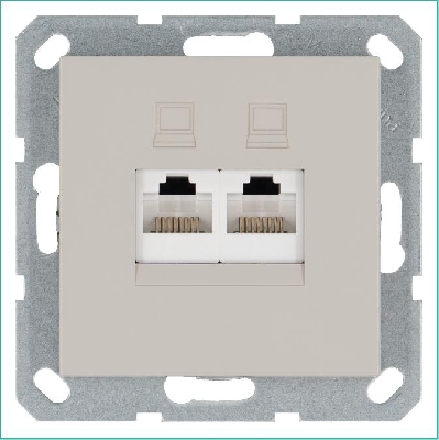 Розетка компьютерная 2-м RJ45 IP20 кат. 6 механизм тауп Jasmart G6108T