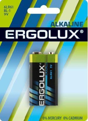 Элемент питания алкалиновый "крона" 6LR61 9В Alkaline BL-1 (блист.1шт) Ergolux 11753