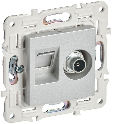 Розетка двойная TV+RJ45 кат.5E SKANDY SK-A14S серебр. IEK SK-AK20-1-K23