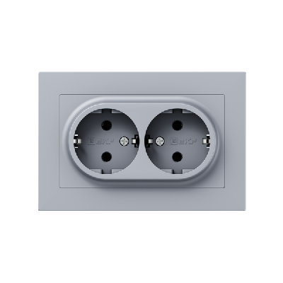 Розетка 2-м СП Эпика 16А с заземл. без защ. шторок с рамкой механизм алюм. EKF UP1-SOA-210