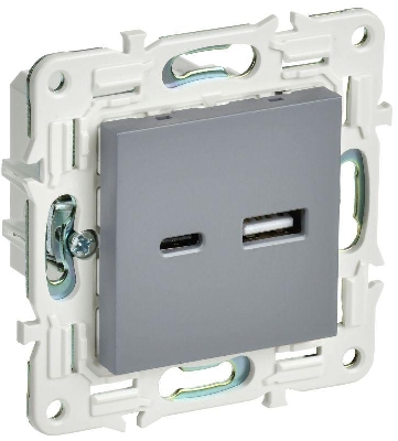 Розетка USB A+C 3.1А SKANDY SK-R14Gr сер. IEK SK-U22-D31-K03