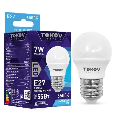 Лампа светодиодная 7Вт G45 6500К Е27 176-264В TOKOV ELECTRIC TKE-G45-E27-7-6.5K