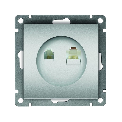 Розетка компьютерная + телефонная 2-м СП Афина механизм серебр. Universal A0052-S