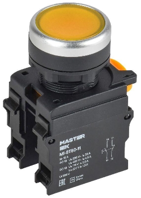 Кнопка d22мм 1НО+1НЗ MASTER желт. IEK MI-BT60-11-3-22-K05