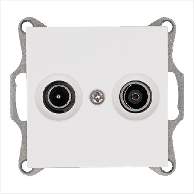 Розетка телевизионная оконечная TV + FM 2-м Ф9.5мм механизм бел. глянцевый Jasmart G6204W