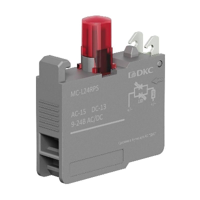 Блок контактный с клеммными зажимами под винт со светодиодом на 9-24В красн. DKC MC-L24RPS