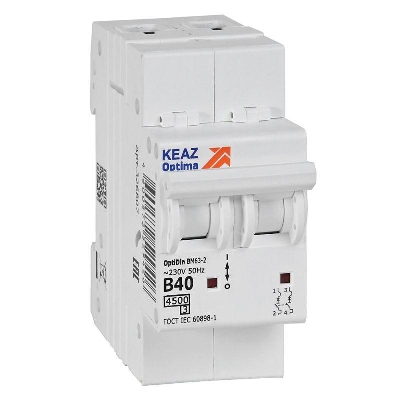 Выключатель автоматический модульный 2п B 40А 4.5кА OptiDin BM63-2B40-4.5-УХЛ3 КЭАЗ 329514