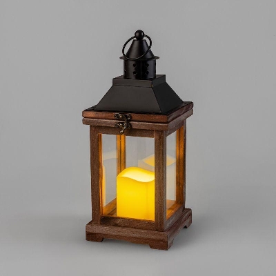 Фонарь декоративный со свечкой корпус из дерева размер 14х14х35cм тепл. бел. Neon-Night 513-075