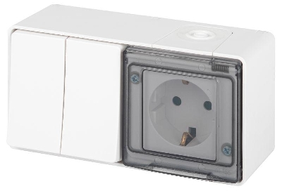 Блок розетка с выключателем Эксперт 11-7502-01 двойн. IP55 16A(10AX)-250В ОУ белый Эра Б0063270