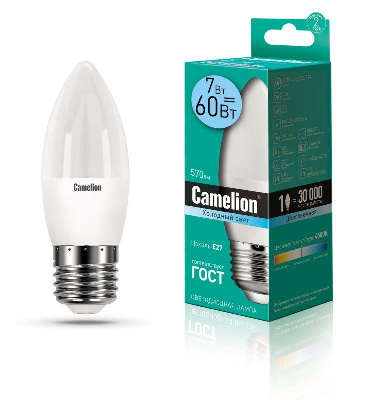 Лампа светодиодная LED7-C35/845/E27 7Вт свеча 4500К бел. E27 560лм 220В Camelion 12078