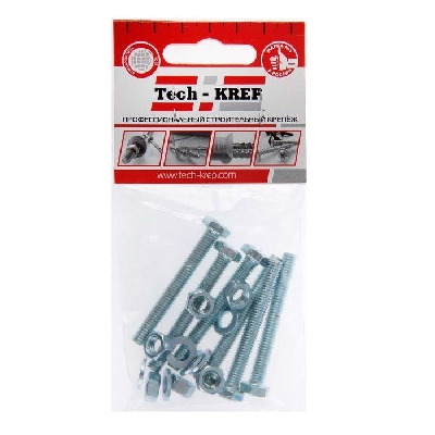 Болт с шестигранной головкой М6х50 DIN 933 + гайка + шайба оцинк. (уп.6шт) Tech-Krep/Zitar 114052