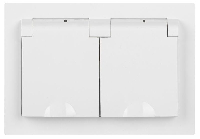 Розетка 2-м СП Accent 6-210-01 16А IP44 250В 2P+E Schuko с крышками защ. шторки AL/CU бел. Intro Б0063577