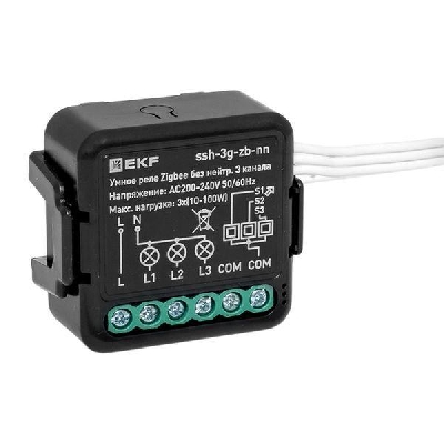 Реле умное в подрозетник 3-канальное Zigbee Connect Select без нейтрали EKF ssh-3g-zb-nn