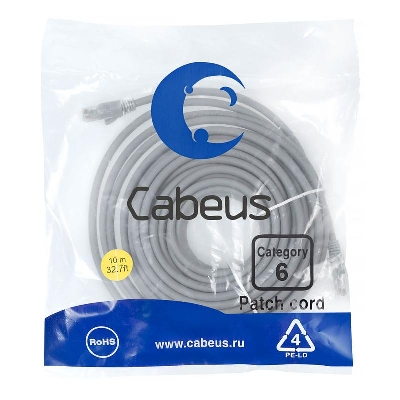 Патч-корд U/UTP кат.6 PC-UTP-RJ45-Cat.6-10m 2xRJ45/8p8c неэкранир. PVC 10м сер. Cabeus 8850c