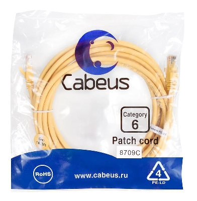 Патч-корд U/UTP кат.6 PC-UTP-RJ45-Cat.6-5m-YL 2xRJ45/8p8c неэкранир. PVC 5м желт. Cabeus 8709c