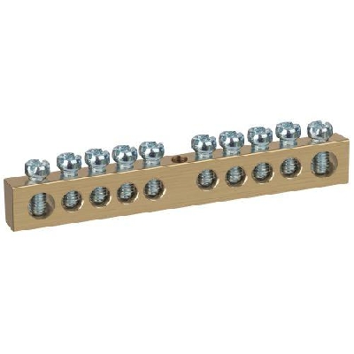 Шина NO-122-31 PEN земля-ноль 8х12мм 10/1 латунная крепеж по центру Эра Б0047246