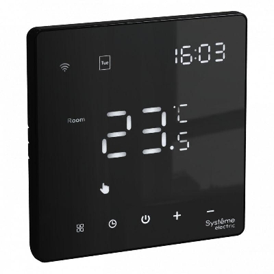 Термостат программируемый ArtGallery 16А с Wi-Fi для электрич. теплого пола моноблочный черн. SE GAL001038