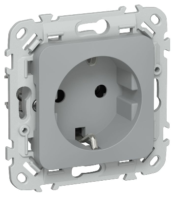 Розетка СП FLITE РС11-1-ФлС 16А с заземл. без защ. шторок безвинтовое крепление механизм сер. IEK FI-R11-16-1-K03