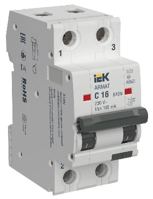 Выключатель автоматический дифференциального тока 2п C 16А 100мА тип AC АВДТ B10N ARMAT IEK AR-B10N-2-C016C100