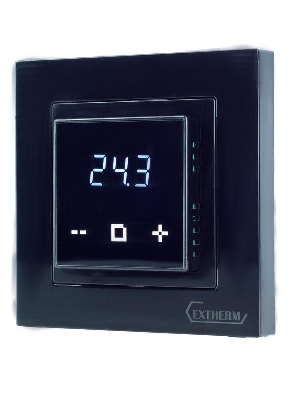 Термостат програмируемый с сенсорными кнопками и датчиком темпер. пола без расписания совместим с рамками с внутрен. размером 56х56мм Schneider Unica Exxact и Legrand Valena черн. Extherm ET-43(b)