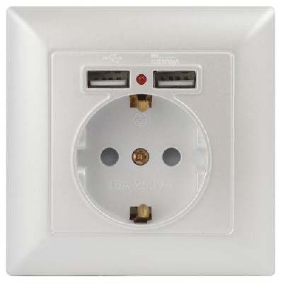 Розетка 1-м СП Solo 4-410-06 P+E Schuko 16А 250В + 2хUSB IP20 с заземл. защ. шторки перламутр Intro Б0053718