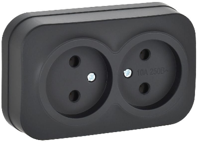 Розетка 2-м ОП GLORY РС22-2-ХЧм 10А без заземл. без защ. шторок черн. матов. IEK ERH20-K02M-10