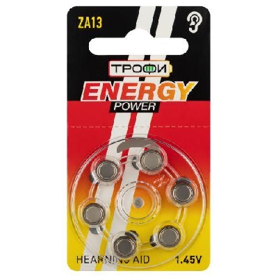 Элемент питания воздушно-цинковые для слухового аппарата ZA13-6BL ENERGY POWER Hearing Aid (блист.6шт) Трофи Б0057976