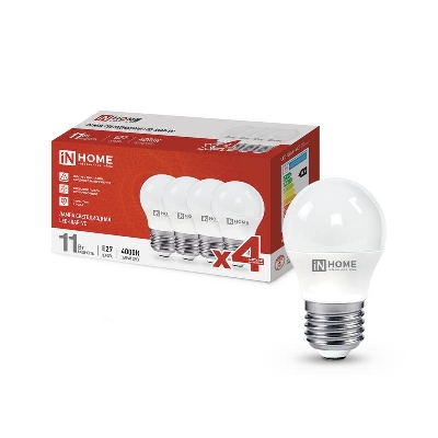 Лампа светодиодная LED-ШАР-VC 4PACK 11Вт 230В E27 4000К 1050лм (уп.4шт) IN HOME 4690612047881
