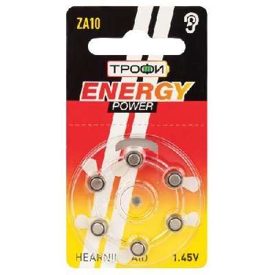 Элемент питания воздушно-цинковые для слухового аппарата ZA10-6BL ENERGY POWER Hearing Aid (блист.6шт) Трофи Б0057975
