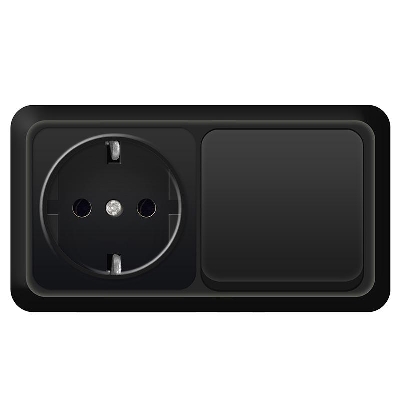 Блок ОП Олимп 1-кл. выкл.10А + роз. с заземл. 16А 220В горизонт. черн. Universal 7946806