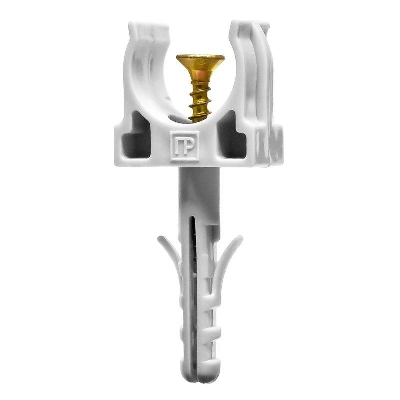 Держатель для труб (клипса) d16мм с дюбелем и саморезом сер. (уп.100шт) Промрукав PR13.0215