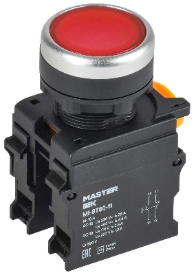 Кнопка d22мм 1НО+1НЗ MASTER красн. IEK MI-BT60-11-3-22-K04