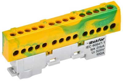 Шина PE "земля" изол. на универс. держ. 6х9-14-ЖЗ TEKFOR IEK TF-NN10-14-KL-K52