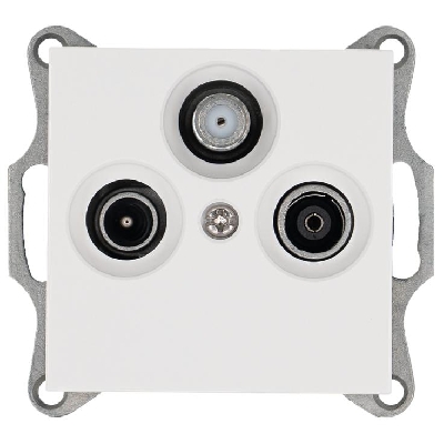 Розетка телевизионная проходная TV + FM + SAT 3-м Ф9.5мм механизм бел. глянцевый Jasmart G6207W