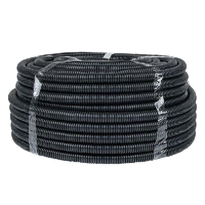 Труба гофрированная d25мм с протяжкой безгалоген. трудногорючая (FRHF) черн. (уп.75м) Plast EKF FRHF-25