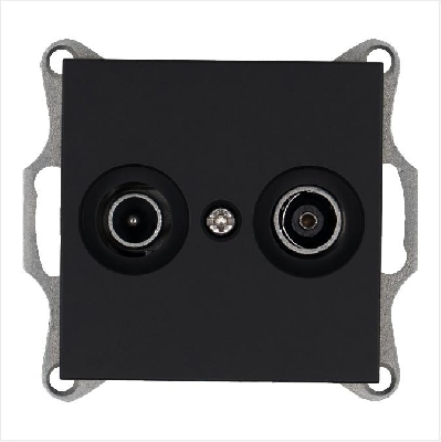 Розетка телевизионная оконечная TV + FM 2-м Ф9.5мм механизм черн. матовый soft touch Jasmart G6204PB