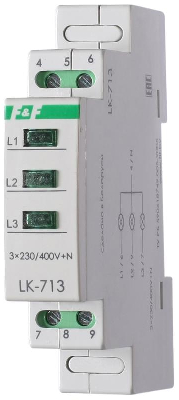 Указатель напряжения LK-713 3 зел. светодиода (сигнализация наличия 3ф 35мм 3х400/230+N IP20 монтаж на DIN-рейке) F&F EA04.007.002