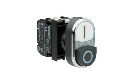 Кнопка сдвоенная выступающая с подсветкой неон (1НО+1НЗ) черн./бел. EMAS B132K21HB