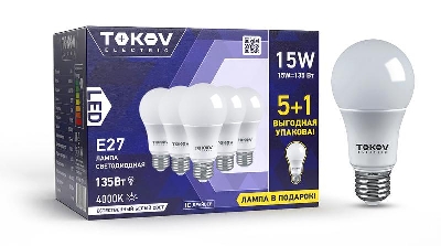 Набор ПРОМО лампа светодиодная 15Вт А60 4000К Е27 176-264В (Promo 5+1 шт) TOKOV ELECTRIC Promo-A60-E27-15-4K